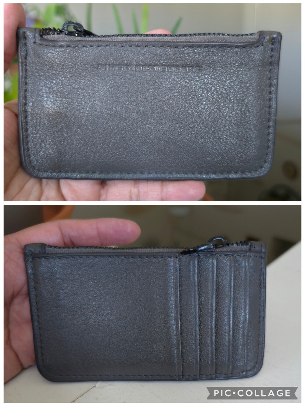Aimee Kestenberg Slim Leather Card Wallet with Zip - Gray